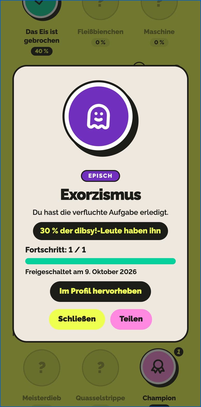 Detailansicht eines Erfolgs in dibsy!