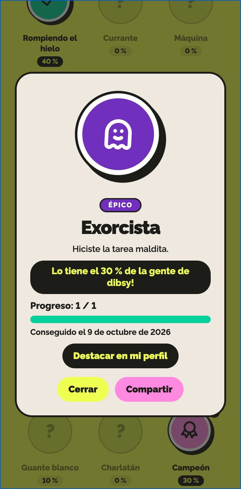 Ficha de un logro de dibsy!