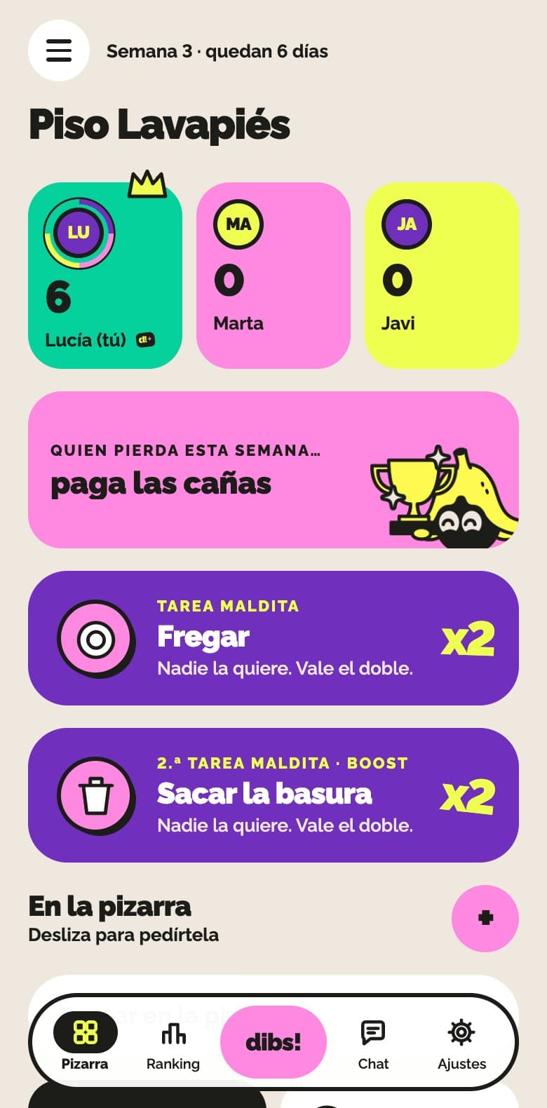 La pizarra del grupo en dibsy!