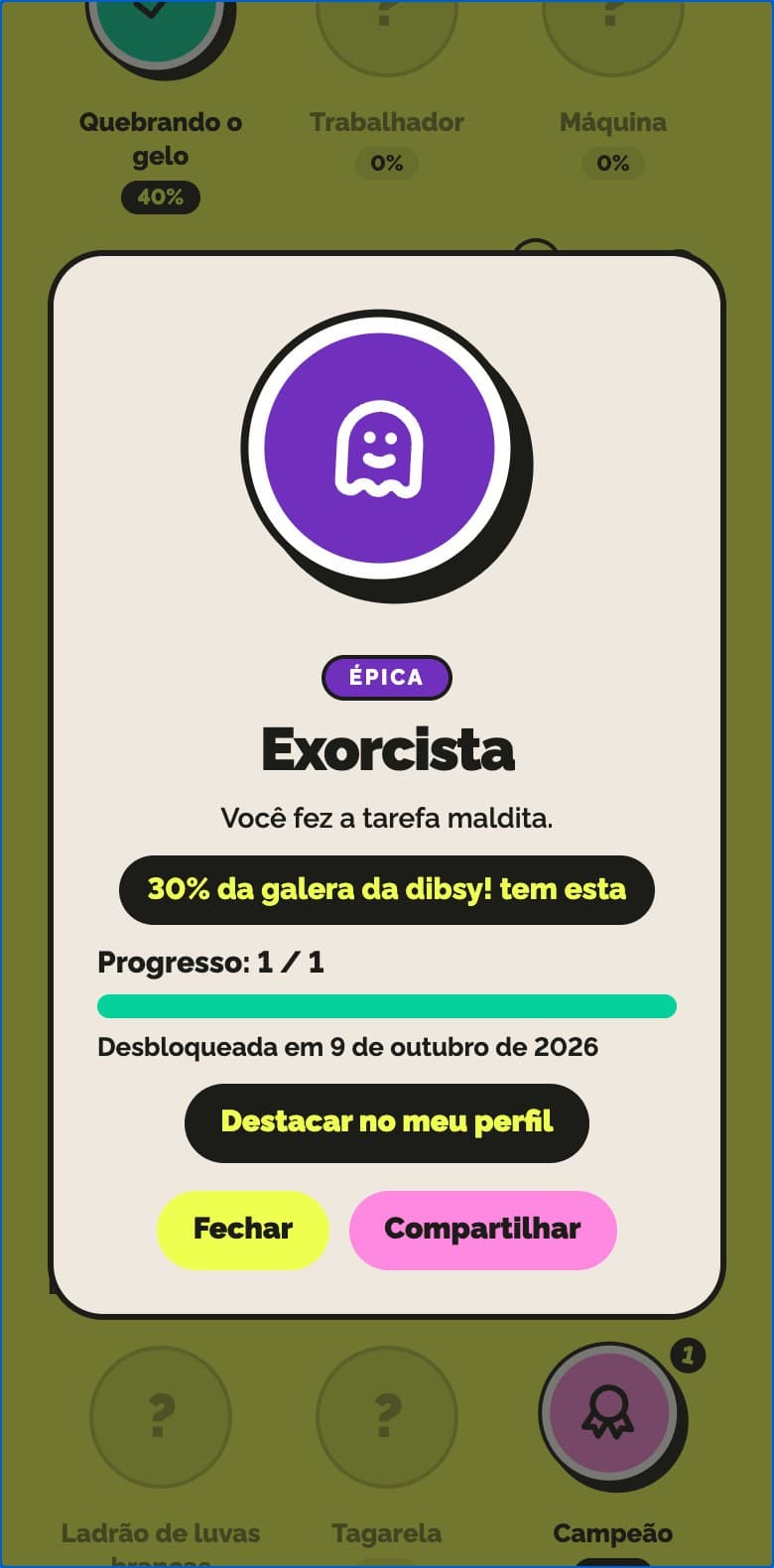 Detalhe de uma conquista da dibsy!